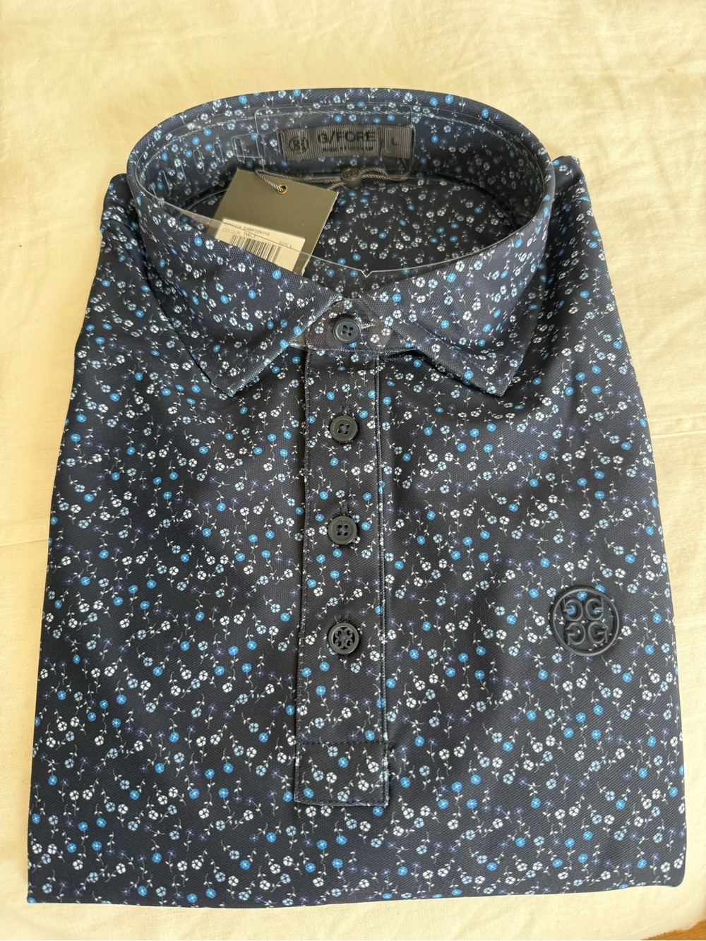 G/FORE Navy Polo with Small Blue Floral Print NWT